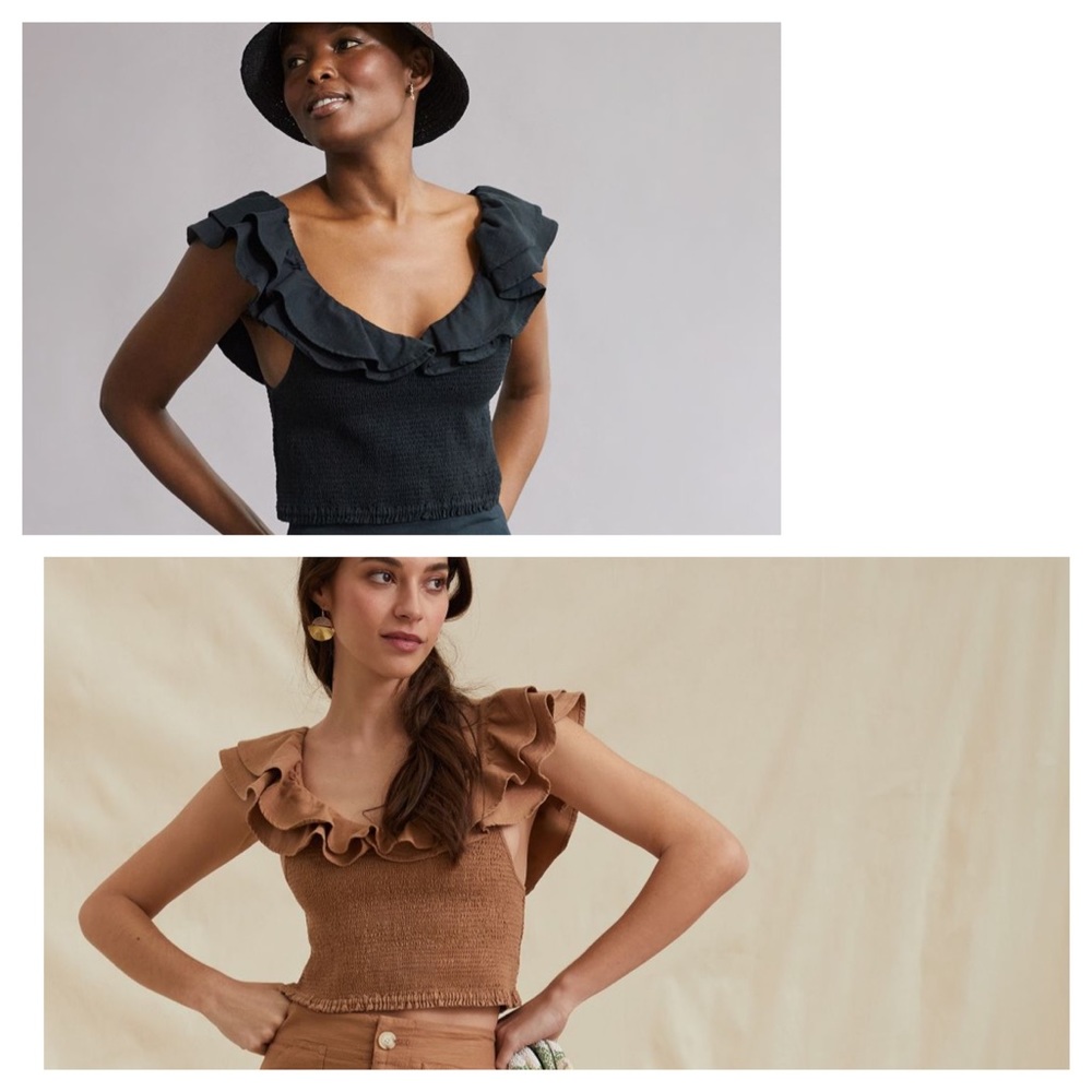 Anthropologie Black and Tan Ruffled Sleeveless Tank Top